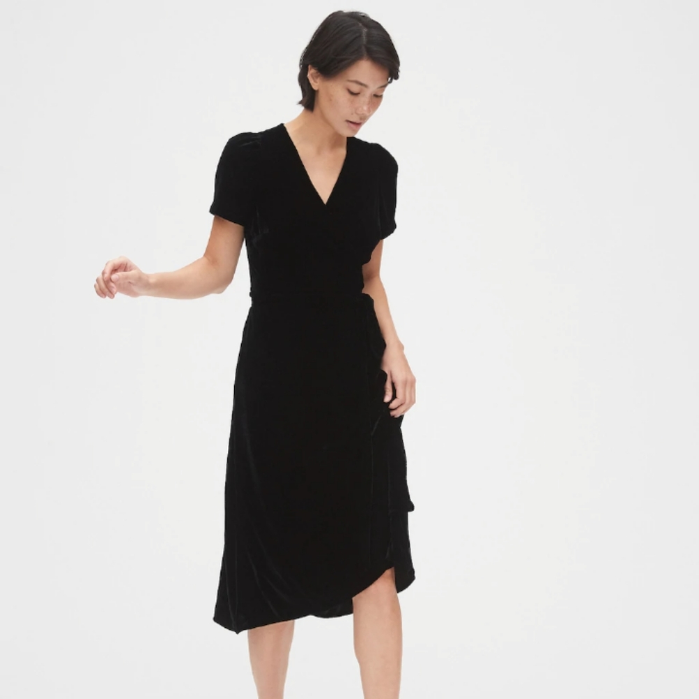 GAP Black Velvet Wrap Dress